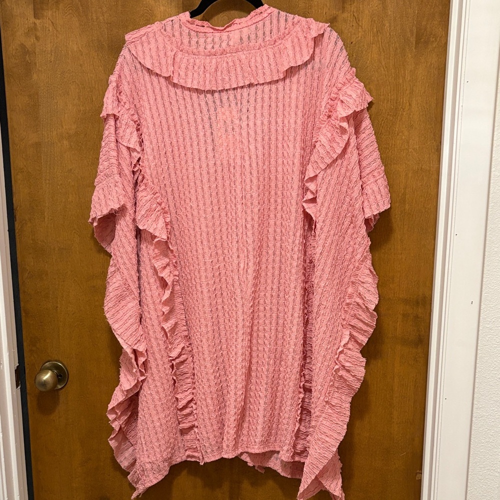570. Blue Velvet Blush Pink Ruffled Button-Front Kimono - Picture 2 of 3